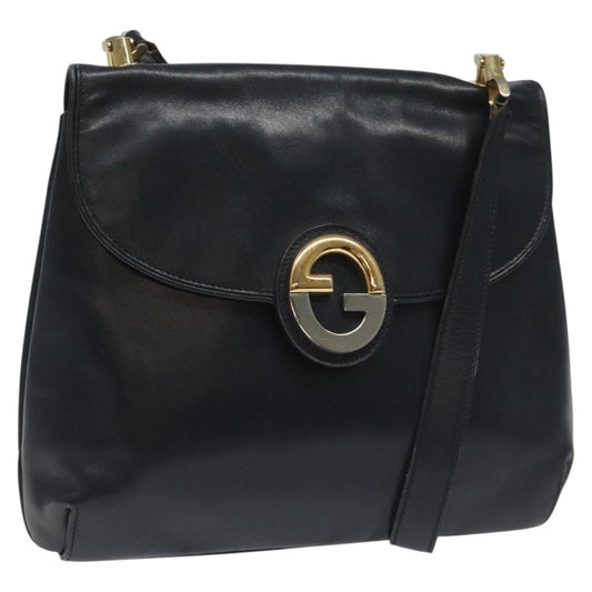 Gucci Vintage Shoulder Bag Leather, NAVY, LEATHER, Shoulder bag