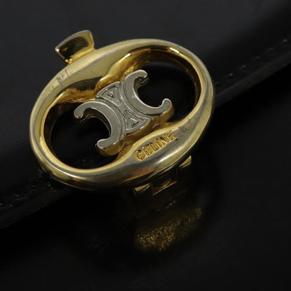 Celine Vintage Triomphe Flap Bag Leather, BLACK, LEATHER, Shoulder bag