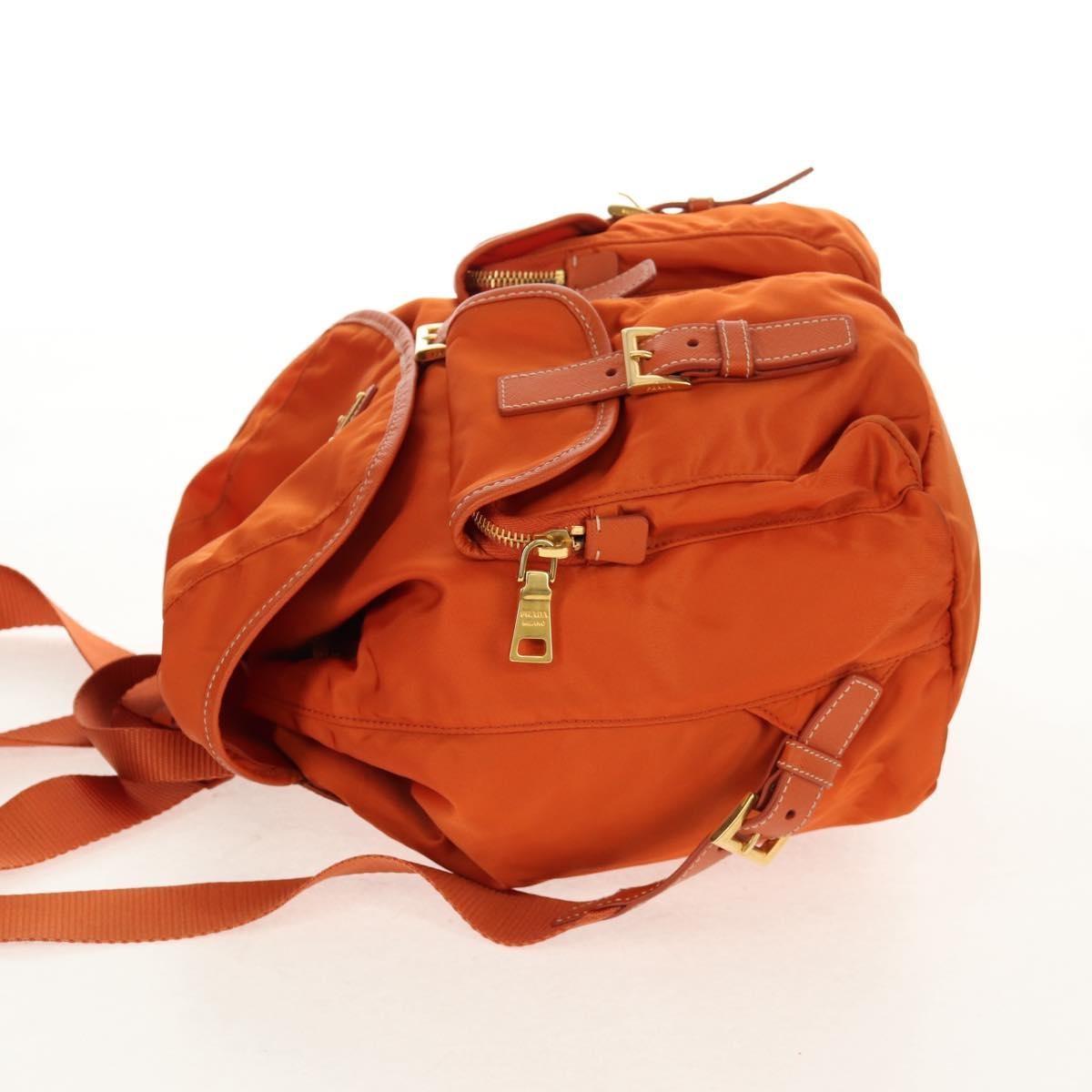 Prada Vela Double Front Pocket Backpack Tessuto with Saffiano Leather, ORANGE, NYLON, Backpack