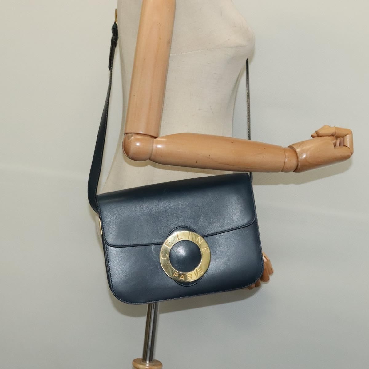 Celine Circle logo Leather, NAVY, LEATHER, Shoulder bag