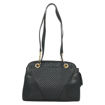 Bally Vintage Chain Shoulder Bag Quilted Leather, NAVY, LEATHER, Shoulder bag