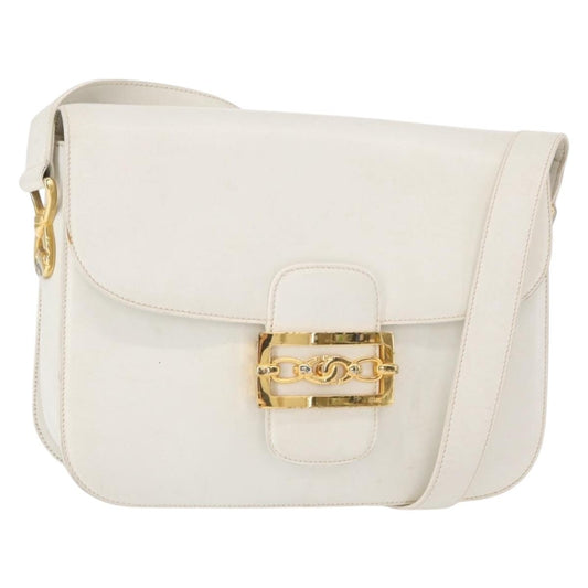 Celine Vintage Shoulder Bag Leather, WHITE, LEATHER, Shoulder bag