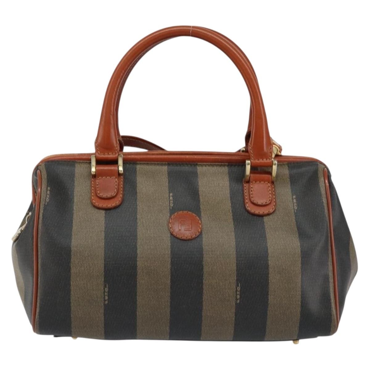 Fendi Vintage Pequin Convertible Boston Bag Coated Canvas, BLACK, CANVAS, Handbag