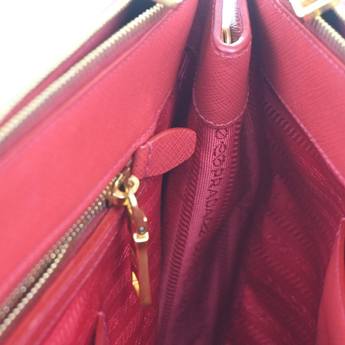 Prada Double Zip Lux Tote Saffiano Leather, RED, LEATHER, Tote bag