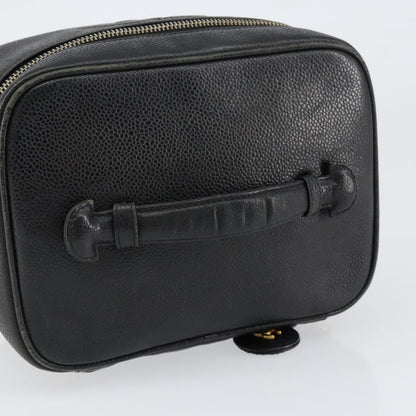 Chanel Vintage Cosmetic Case Leather, BLACK, LEATHER, Clutche & pouche