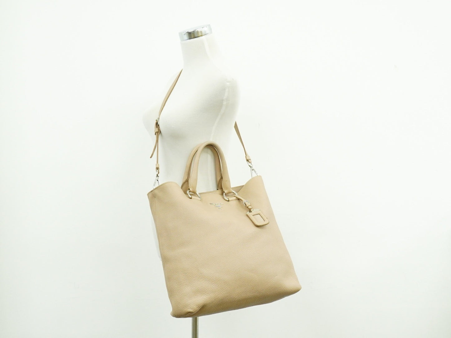 Prada Shopping Tote Vitello Daino, BEIGE, LEATHER, Tote bag