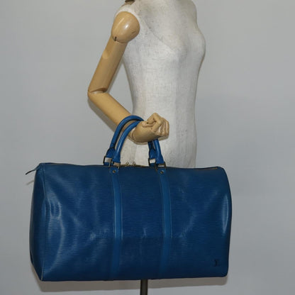 Louis Vuitton Keepall Bag Epi Leather, BLUE, LEATHER, Travel bag