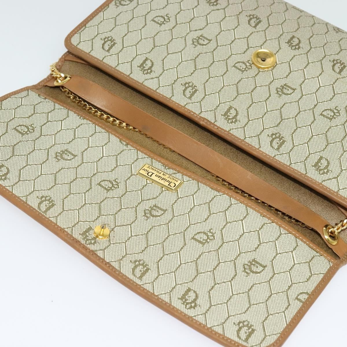 Christian Dior Vintage Honeycomb chain Canvas, BEIGE, CANVAS, Handbag