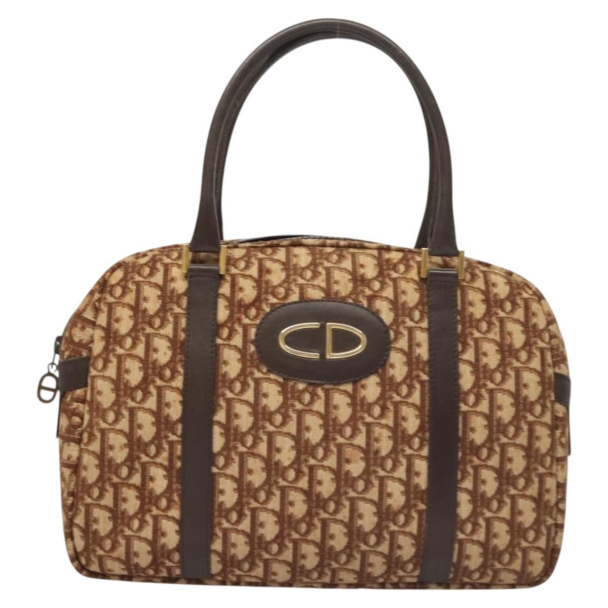 Christian Dior Vintage CD Trotter Handbag Canvas, BROWN, CANVAS, Handbag
