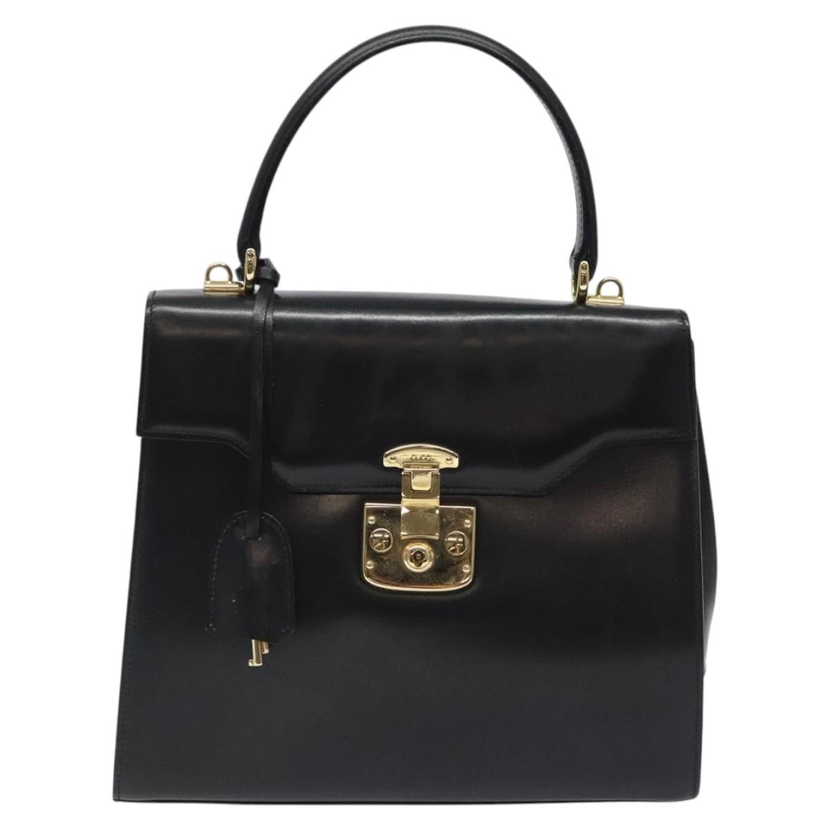 Gucci Vintage Lady Lock Top Handle Bag Leather, BLACK, LEATHER, Handbag