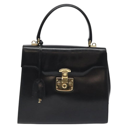 Gucci Vintage Lady Lock Top Handle Bag Leather, BLACK, LEATHER, Handbag
