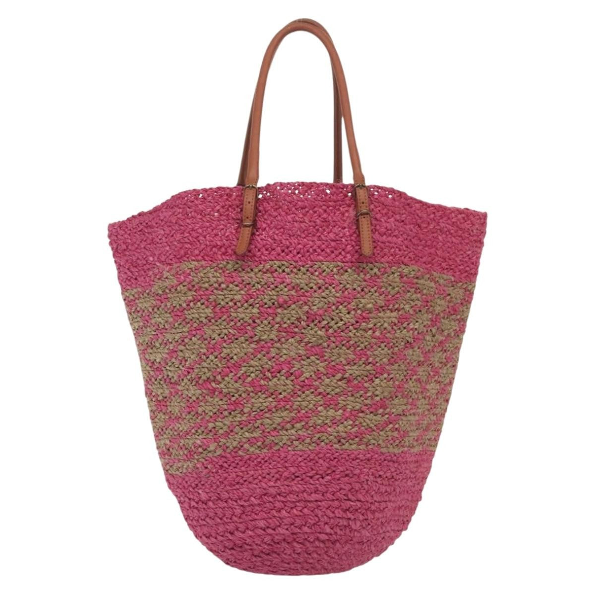 Balenciaga Panier Basket Tote Woven Raffia, PINK, WOOD, Tote bag