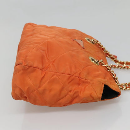 Prada Chain Shoulder Bag Quilted Tessuto, ORANGE, NYLON, Shoulder bag