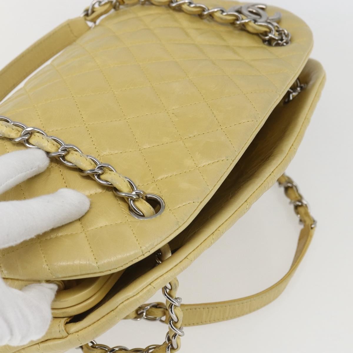 Chanel Just Mademoiselle Bag Quilted Aged Calfskin, YELLOW, LEATHER, Shoulder bag