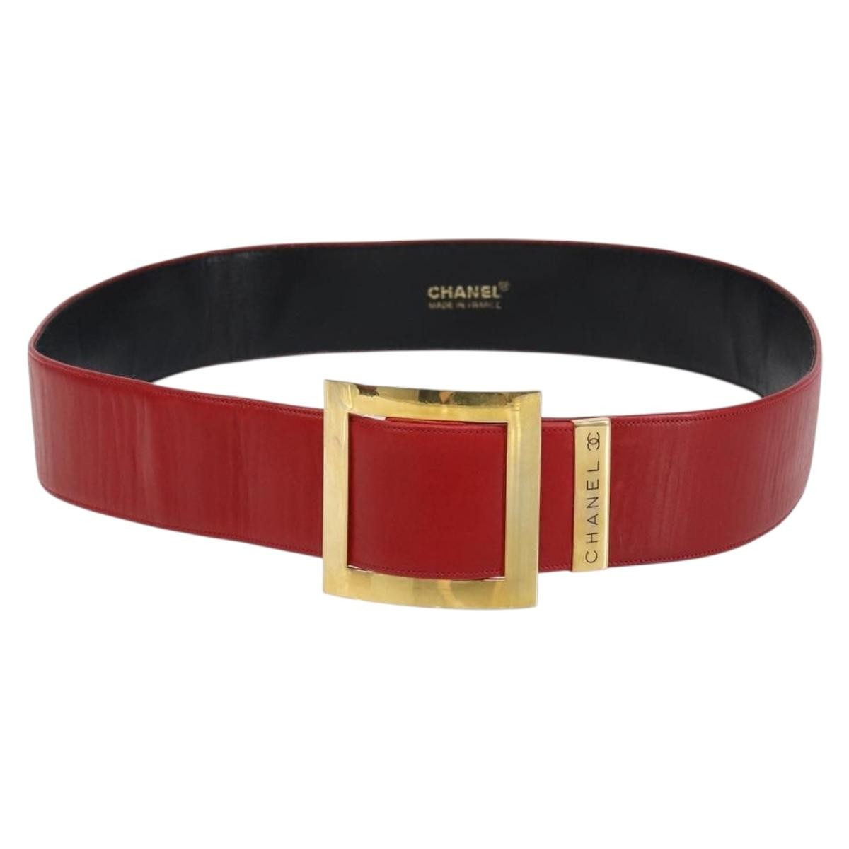 Chanel Square Buckle Belt Leather, RED, LEATHER, Belts
