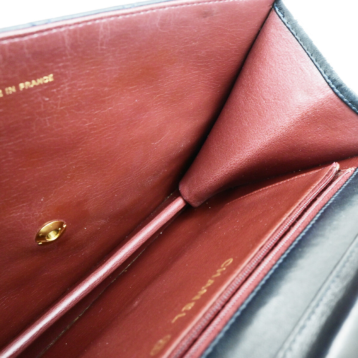 Chanel Vintage Chain Flap Bag Quilted Leather, NAVY, LEATHER, Shoulder bag