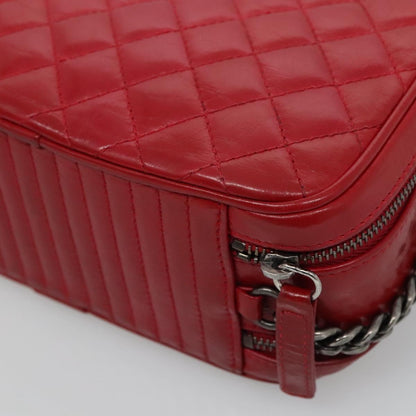 Chanel Coco Boy Camera Bag Quilted Leather, RED, LEATHER, Crossbody bag