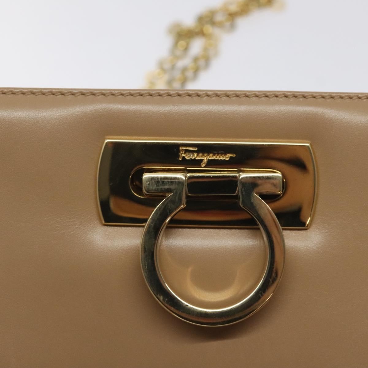 Salvatore Ferragamo Vintage Gancini Chain Shoulder Bag Leather, BEIGE, LEATHER, Shoulder bag