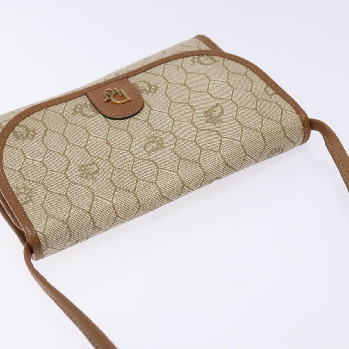 Christian Dior Vintage Honeycomb Flap Crossbody Bag Coated Canvas, BEIGE, PVC, Crossbody bag