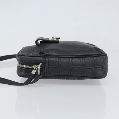 Salvatore Ferragamo Gancini Shoulder Bag Leather, BLACK, LEATHER, Shoulder bag