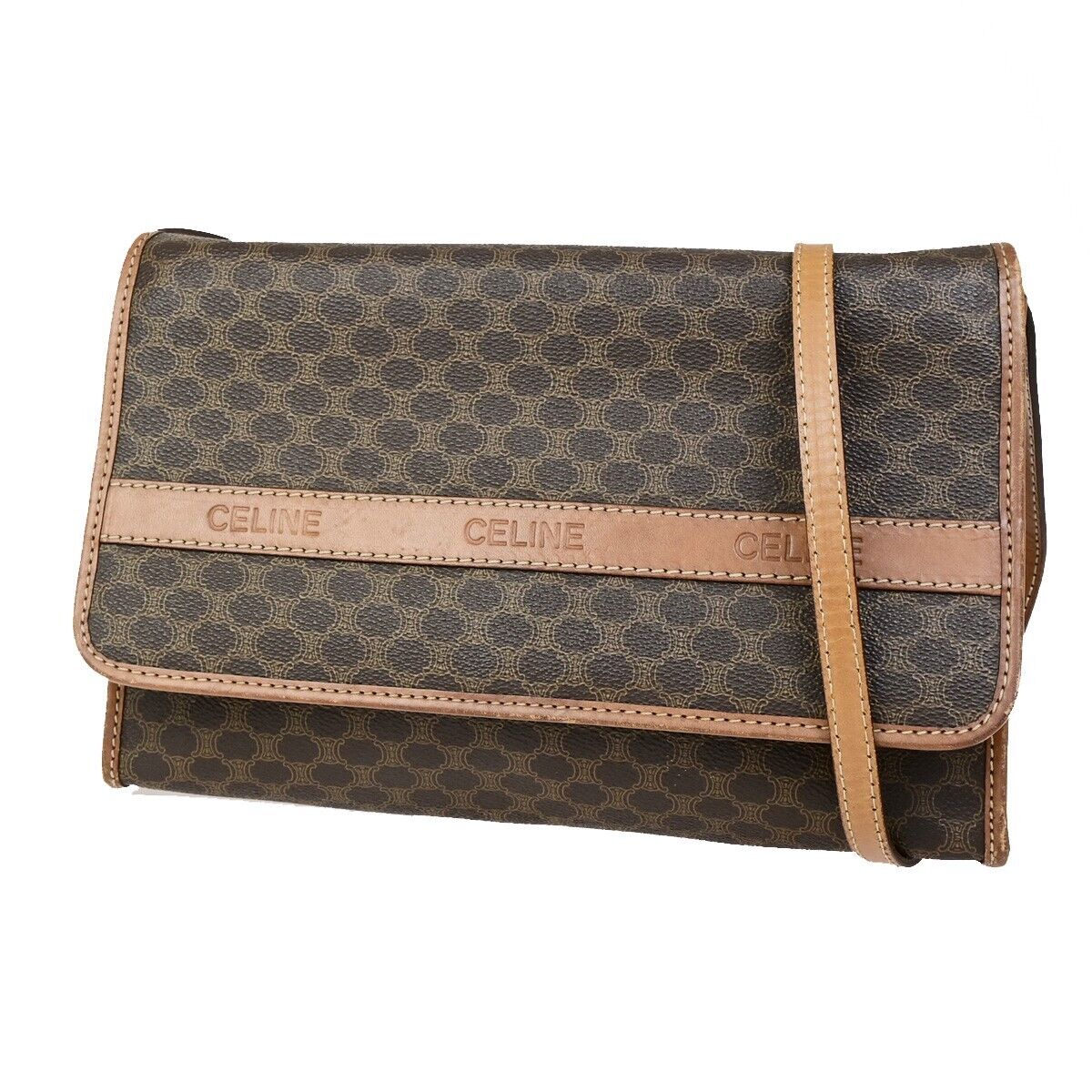 Celine Vintage Macadam Shoulder Bag Canvas, BROWN, CANVAS, Shoulder bag