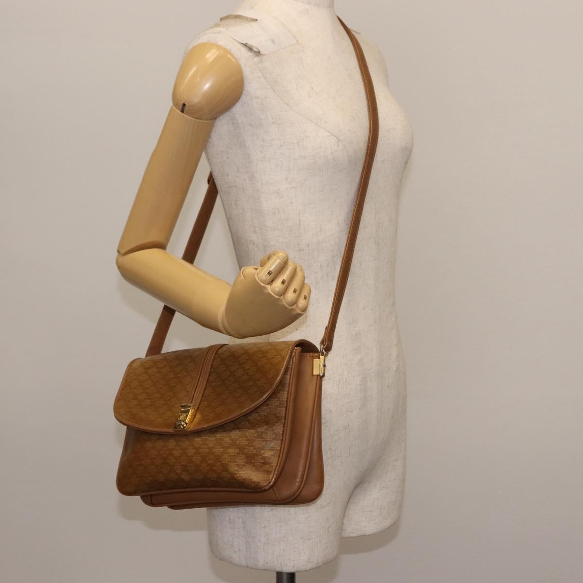 Celine Vintage Macadam Shoulder Bag Canvas and Leather, BEIGE, CANVAS, Shoulder bag