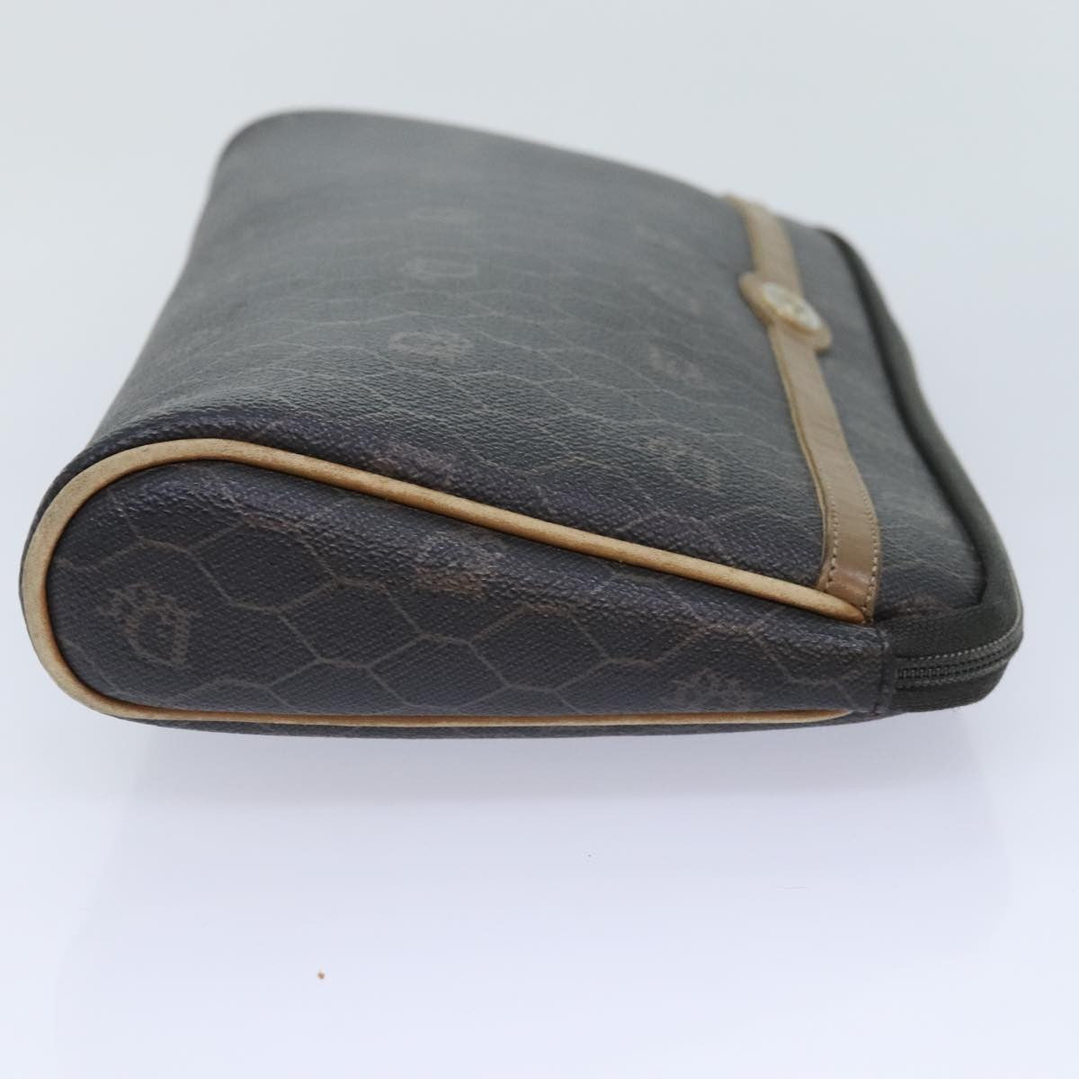 Christian Dior Vintage Honeycomb Zip Pouch Coated Canvas, BLACK, CANVAS, Clutche & pouche