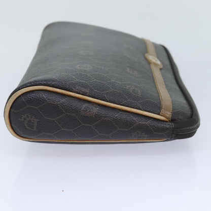 Christian Dior Vintage Honeycomb Zip Pouch Coated Canvas, BLACK, CANVAS, Clutche & pouche