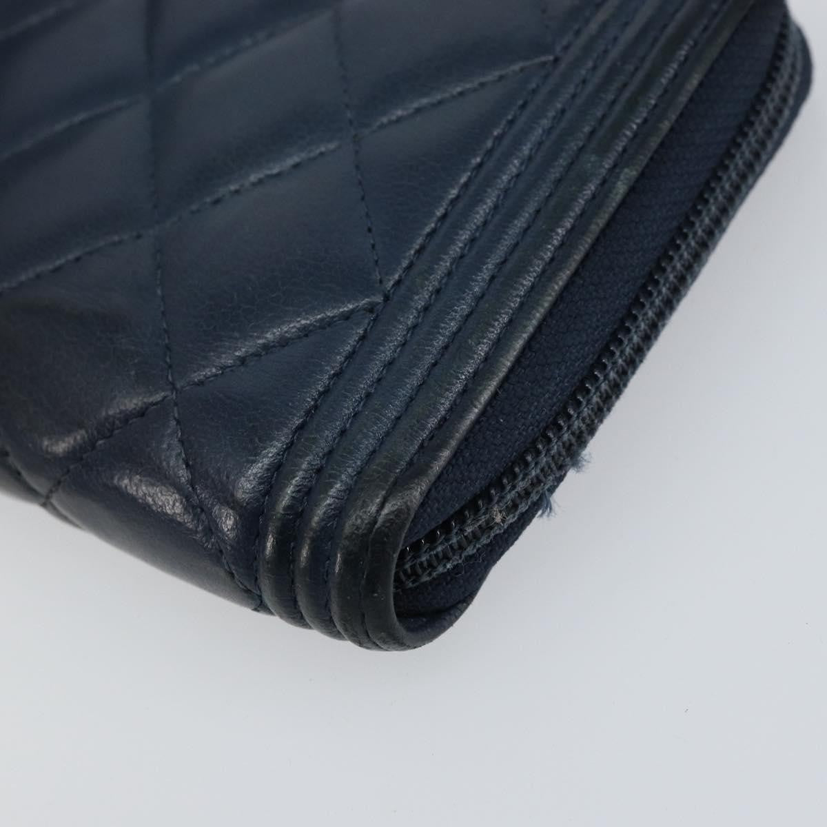 Chanel Boy Yen Wallet Quilted Lambskin, NAVY, LEATHER, Wallets