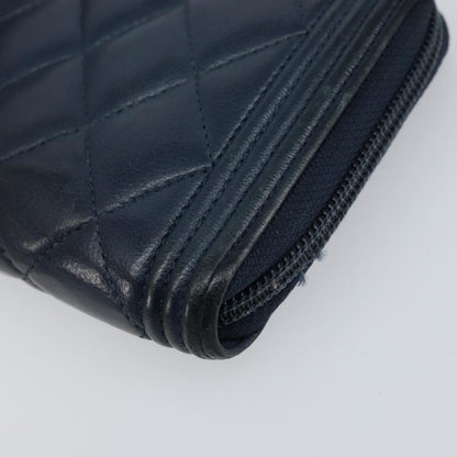 Chanel Boy Yen Wallet Quilted Lambskin, NAVY, LEATHER, Wallets