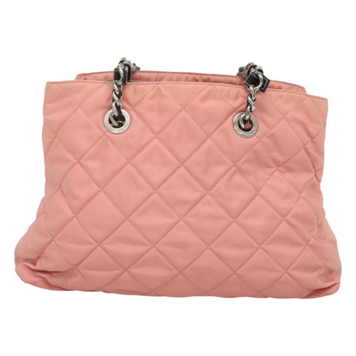 Prada Chain Zip Tote Quilted Tessuto, PINK, NYLON, Tote bag