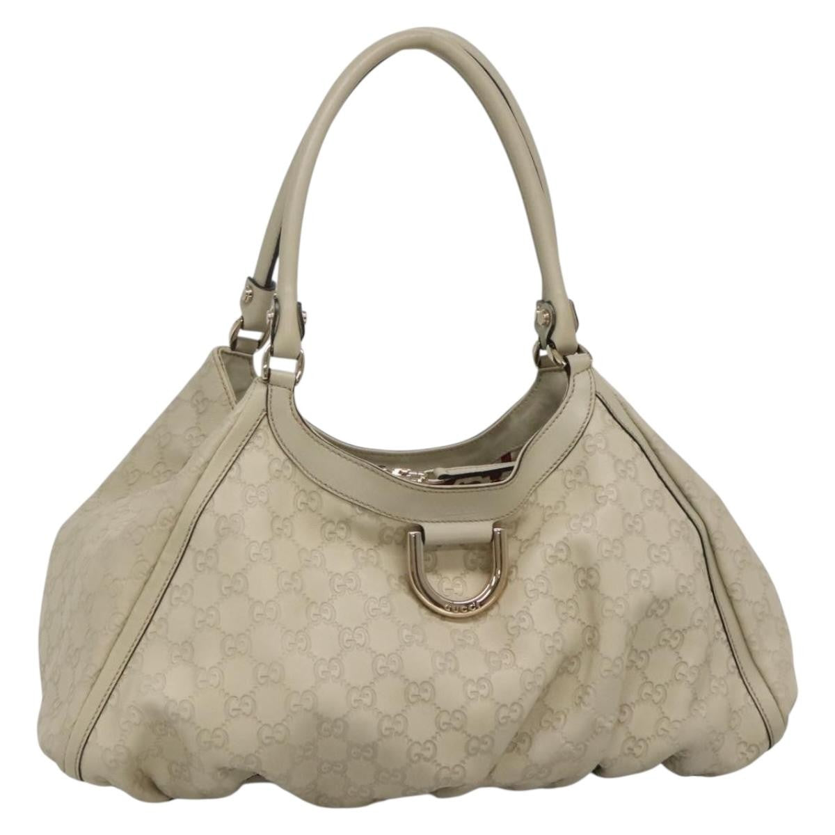 Gucci D Ring Hobo Guccissima Leather, WHITE, LEATHER, Handbag