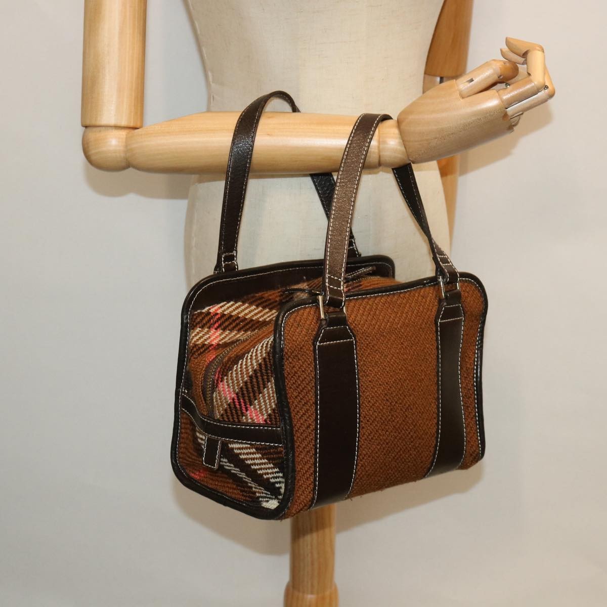 Burberry Blue Label Handbag Wool, BROWN, WOOL, Handbag