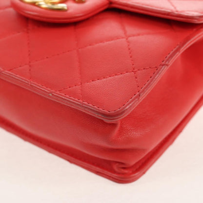 Chanel Pearl Chain Flap Bag Quilted Lambskin, RED, CALFSKIN, Clutche & pouche
