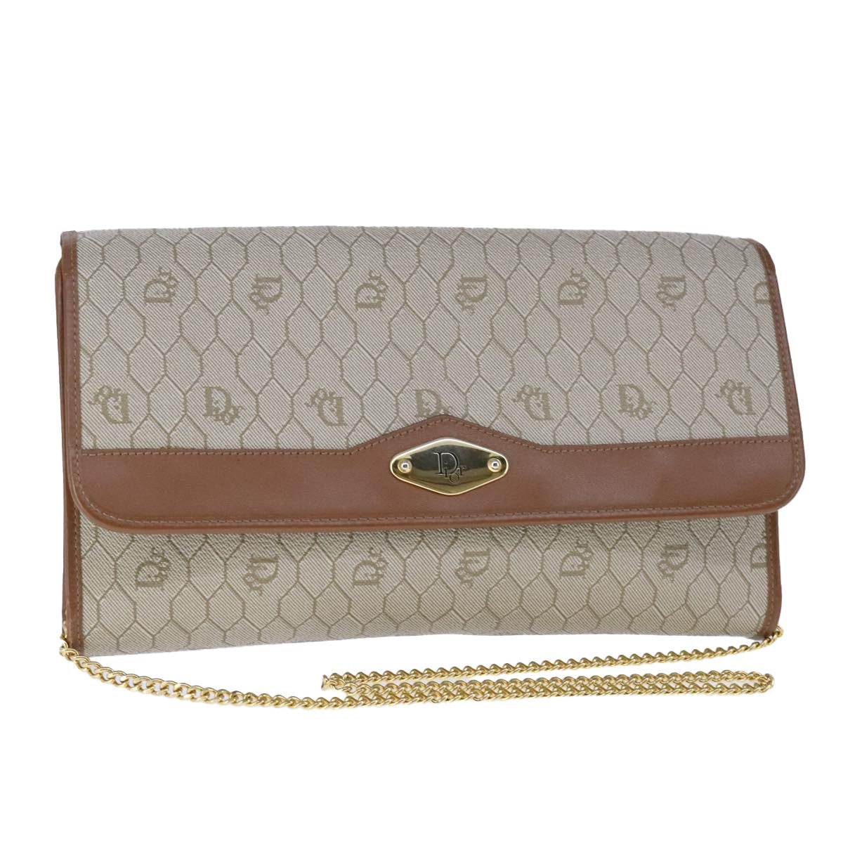 Christian Dior Vintage Honeycomb chain Canvas, BEIGE, CANVAS, Shoulder bag