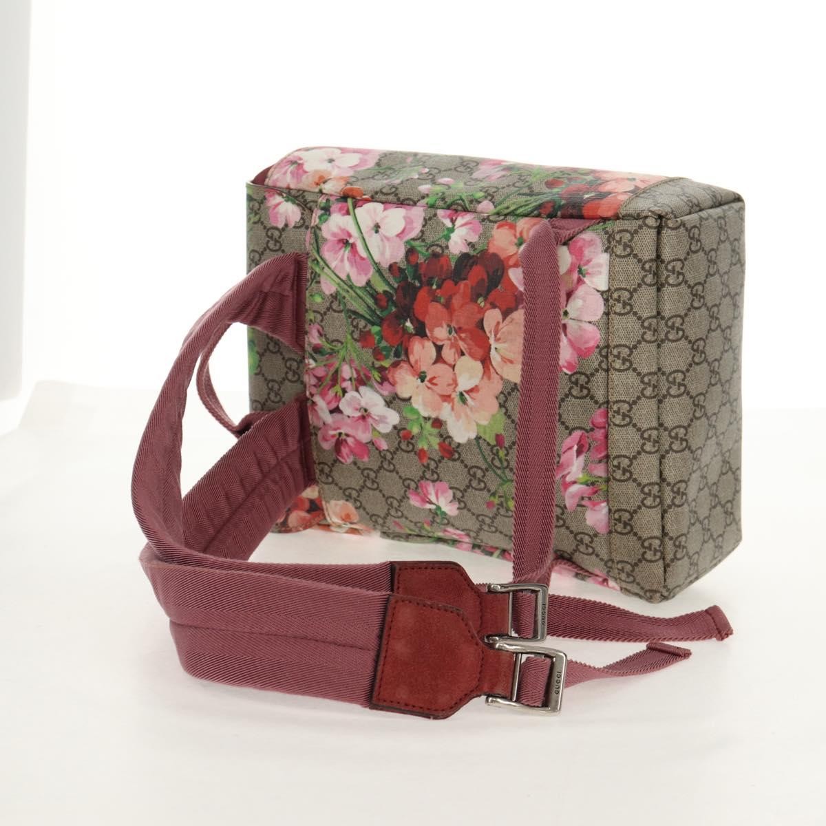 Gucci Buckle Backpack Blooms Print GG Coated Canvas, BEIGE, CANVAS, Backpack