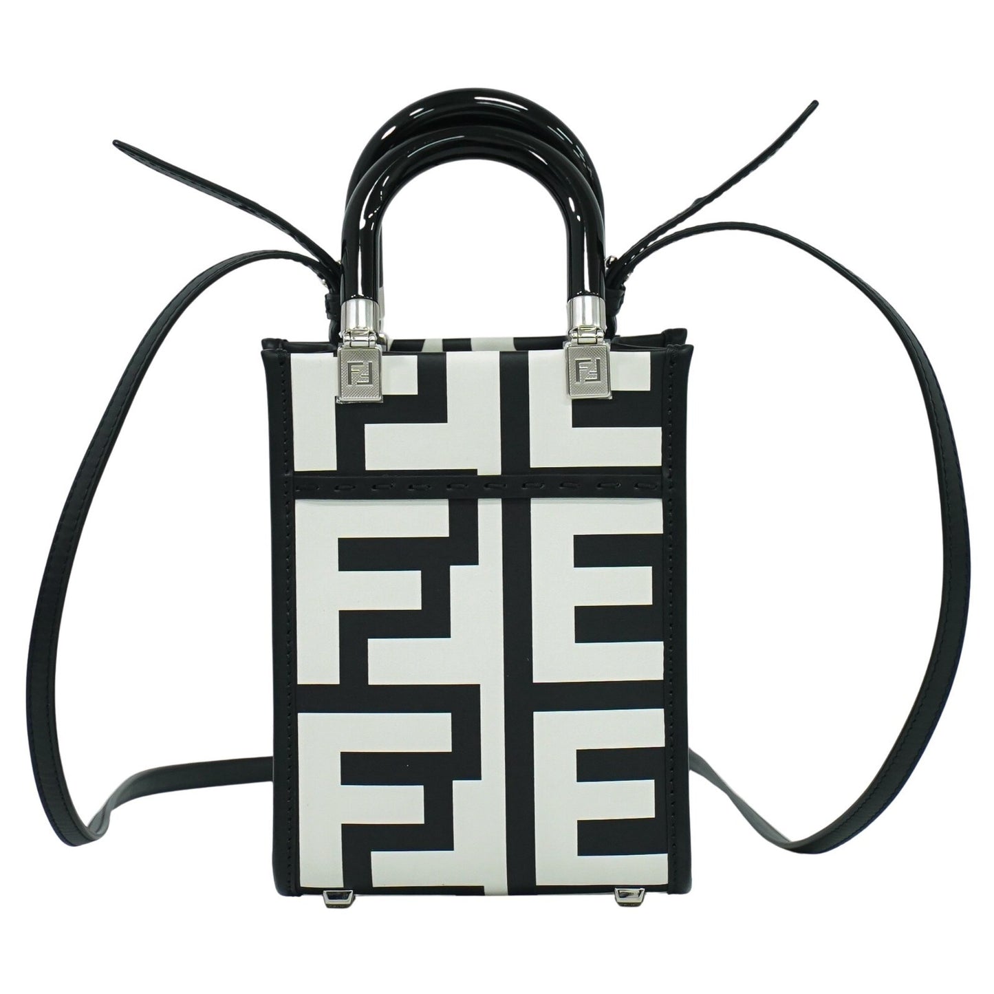 Fendi Sunshine Shopper Tote Leather, WHITE, LEATHER, Tote bag