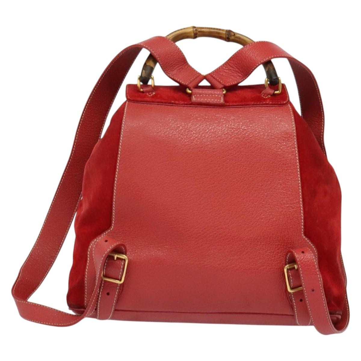 Gucci Bamboo Tassel Backpack Suede, RED, SUEDE, Backpack
