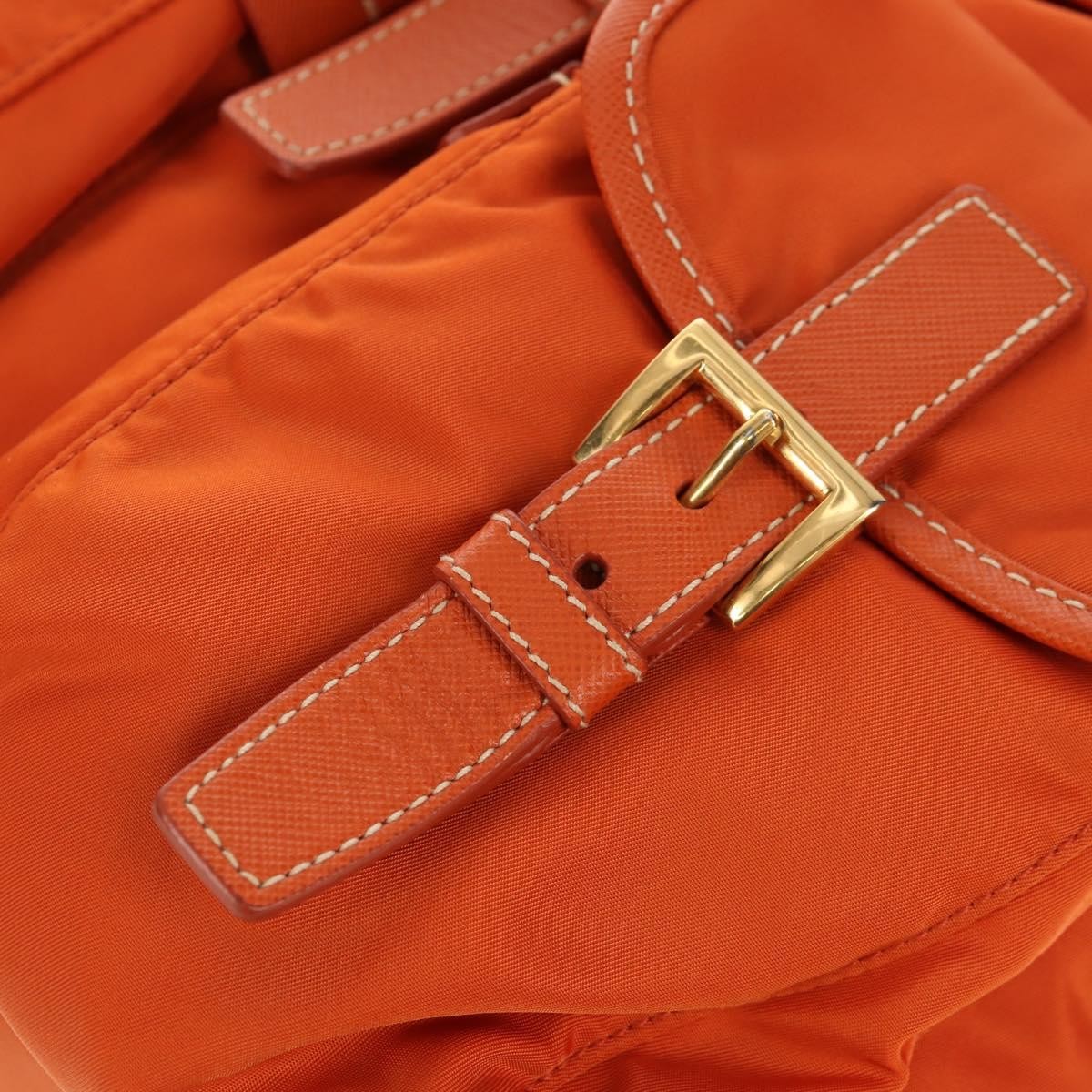 Prada Vela Double Front Pocket Backpack Tessuto with Saffiano Leather, ORANGE, NYLON, Backpack