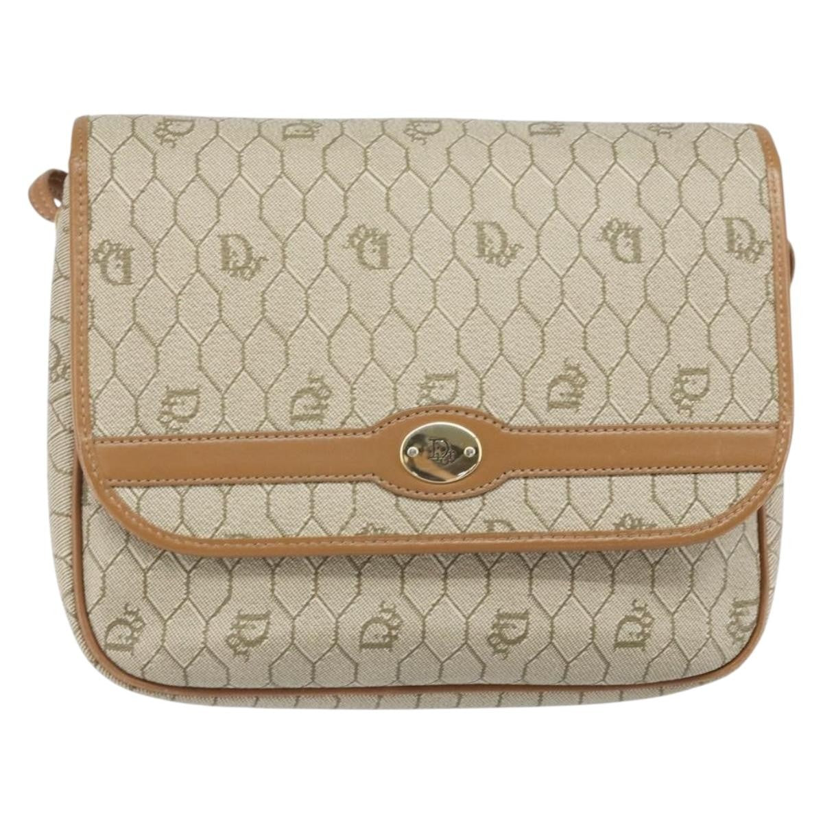 Christian Dior Vintage Honeycomb Shoulder Bag Canvas, Beige, PVC + Canvas, Shoulder Bag