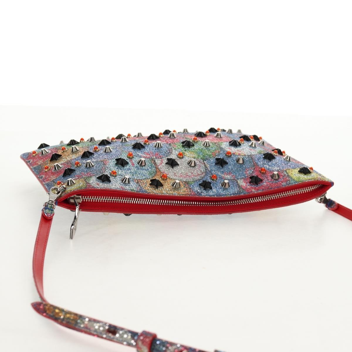Christian Louboutin Loubiclutch Spiked Printed Leather, RED, CANVAS, Shoulder bag