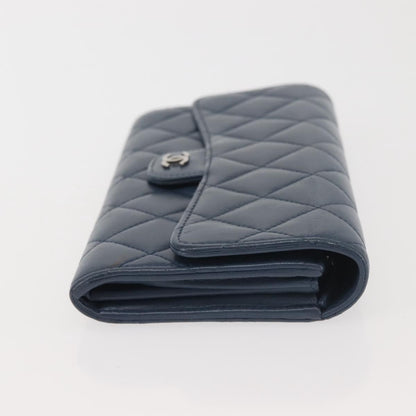 Chanel CC Gusset Classic Flap Wallet Quilted Lambskin, NAVY, LEATHER, Wallets