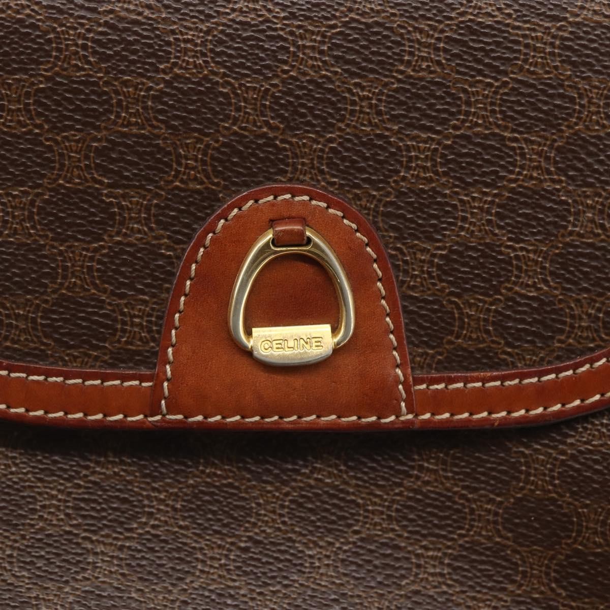 Celine Vintage Macadam Shoulder Bag Canvas and Leather, BROWN, CANVAS, Shoulder bag