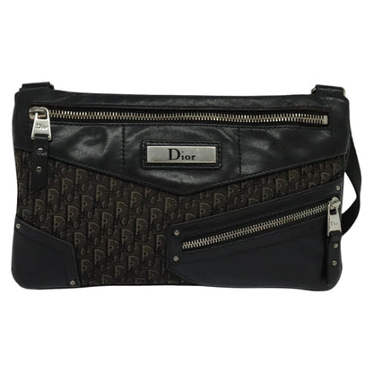 Christian Dior Vintage Street Chic Shoulder Handbag Diorissimo Canvas with Leather, BLACK, CANVAS, Shoulder bag