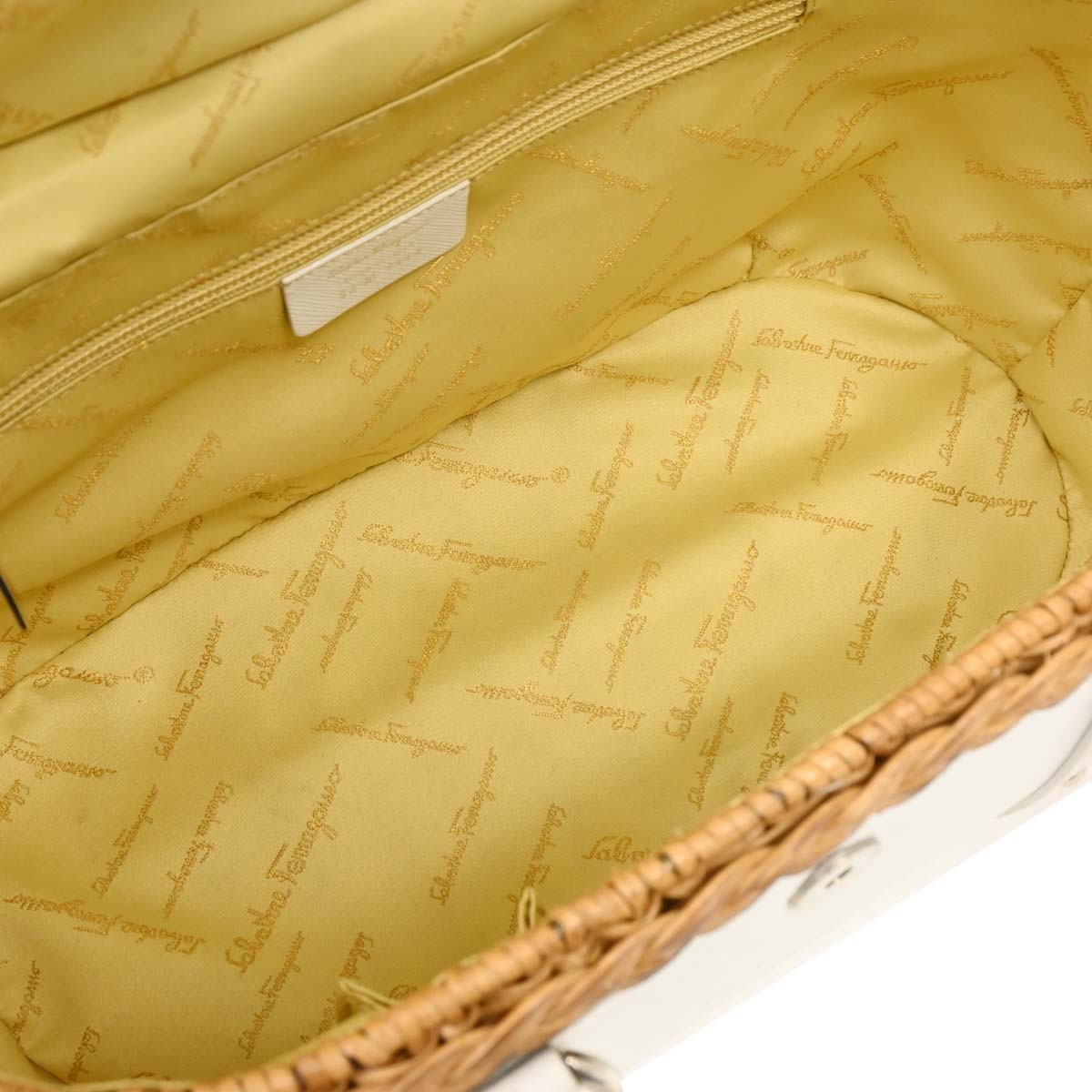 Salvatore Ferragamo Basket Gancini Handbag Leather and Wicker, WHITE, LEATHER, Handbag
