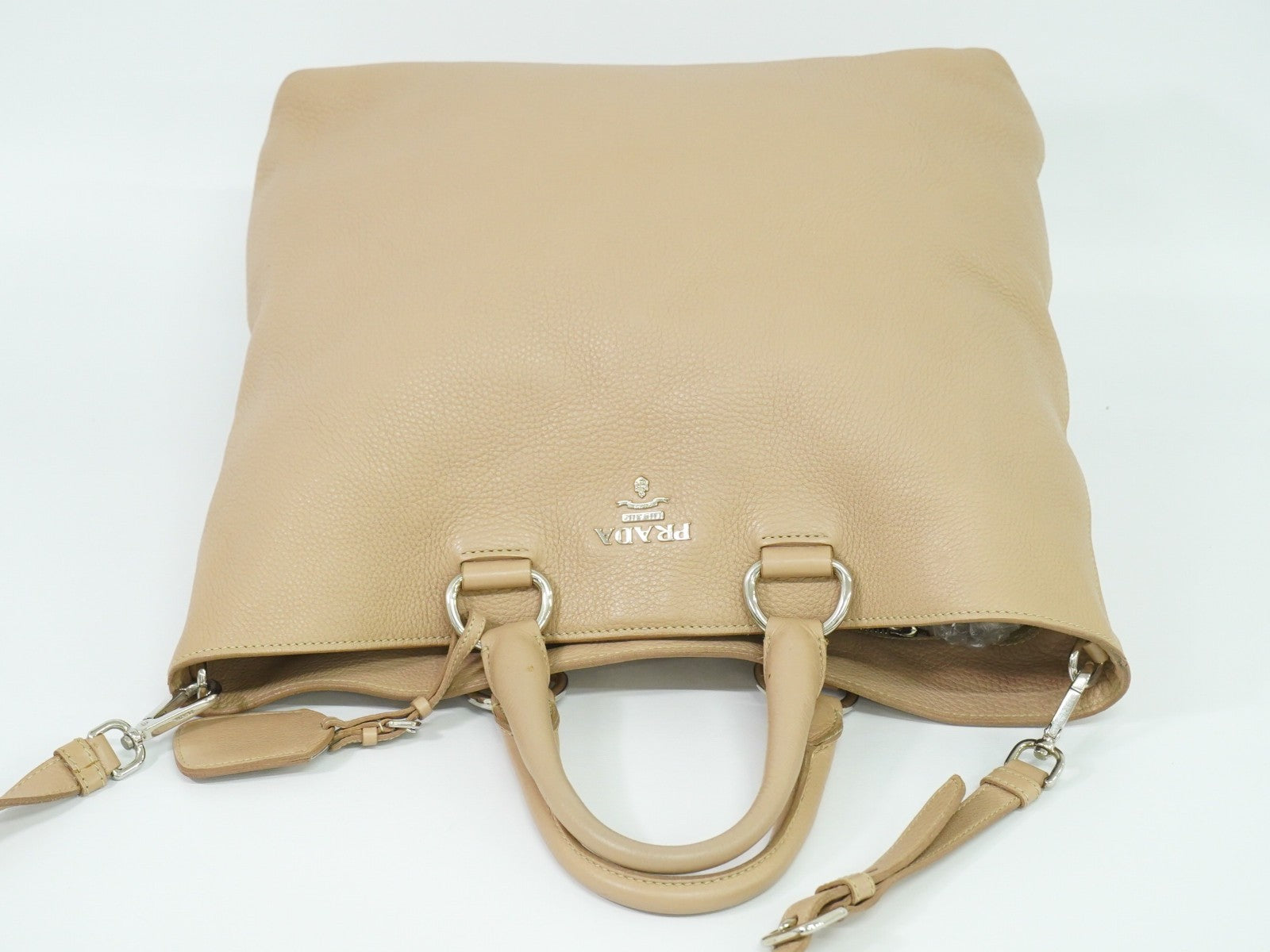 Prada Shopping Tote Vitello Daino, BEIGE, LEATHER, Tote bag