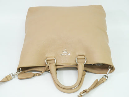 Prada Shopping Tote Vitello Daino, BEIGE, LEATHER, Tote bag