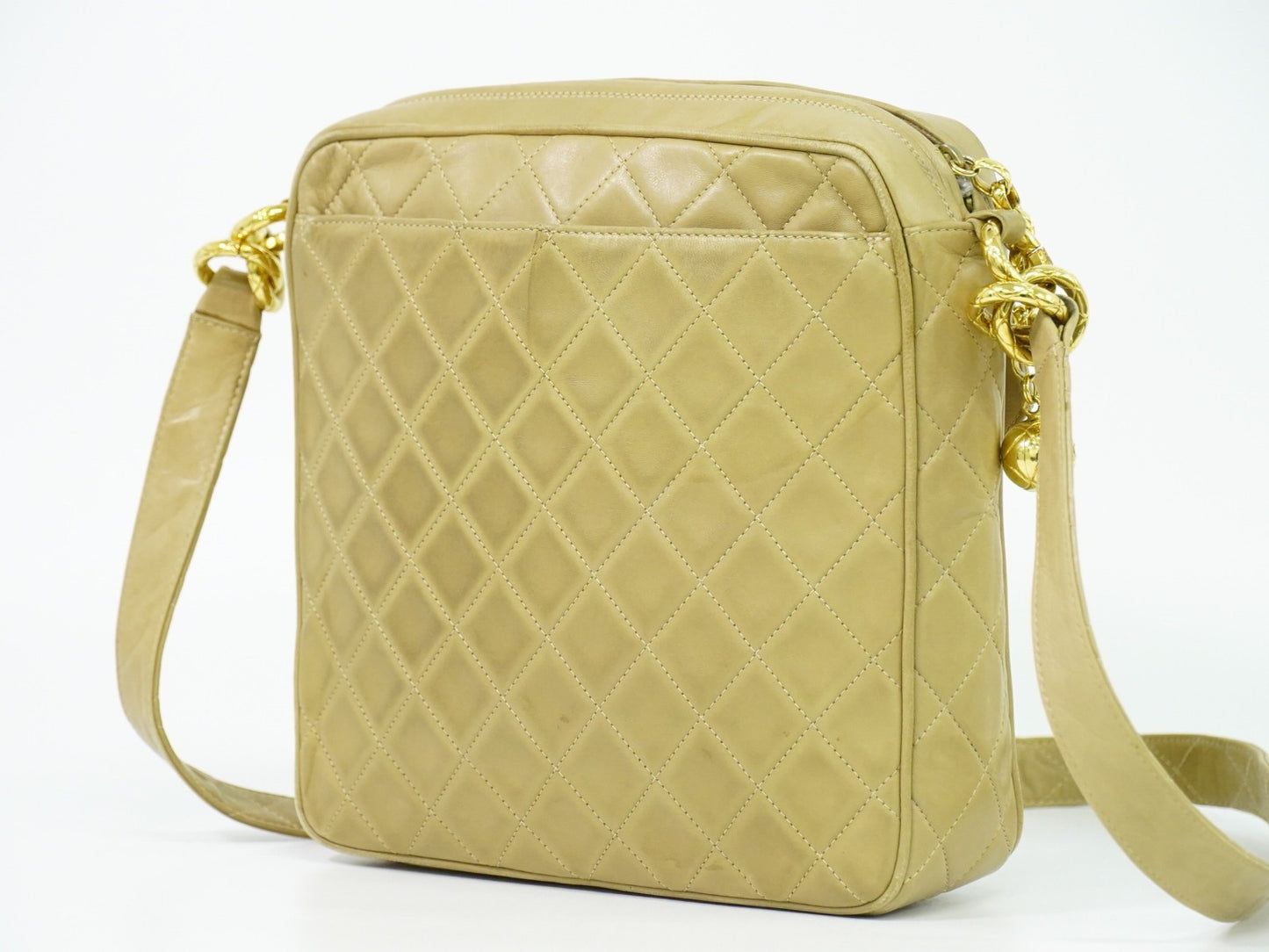 Chanel Vintage Camera bag Quilted Lambskin, BEIGE, LEATHER, Crossbody bag