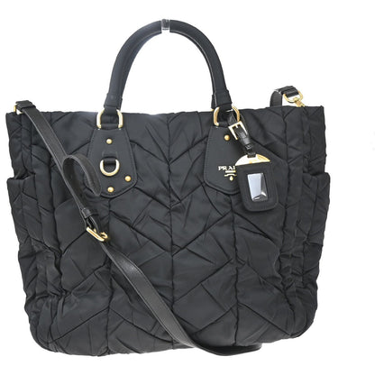 Prada Convertible Side Pocket Tote Chevron Tessuto, Black, Nylon, Tote Bag