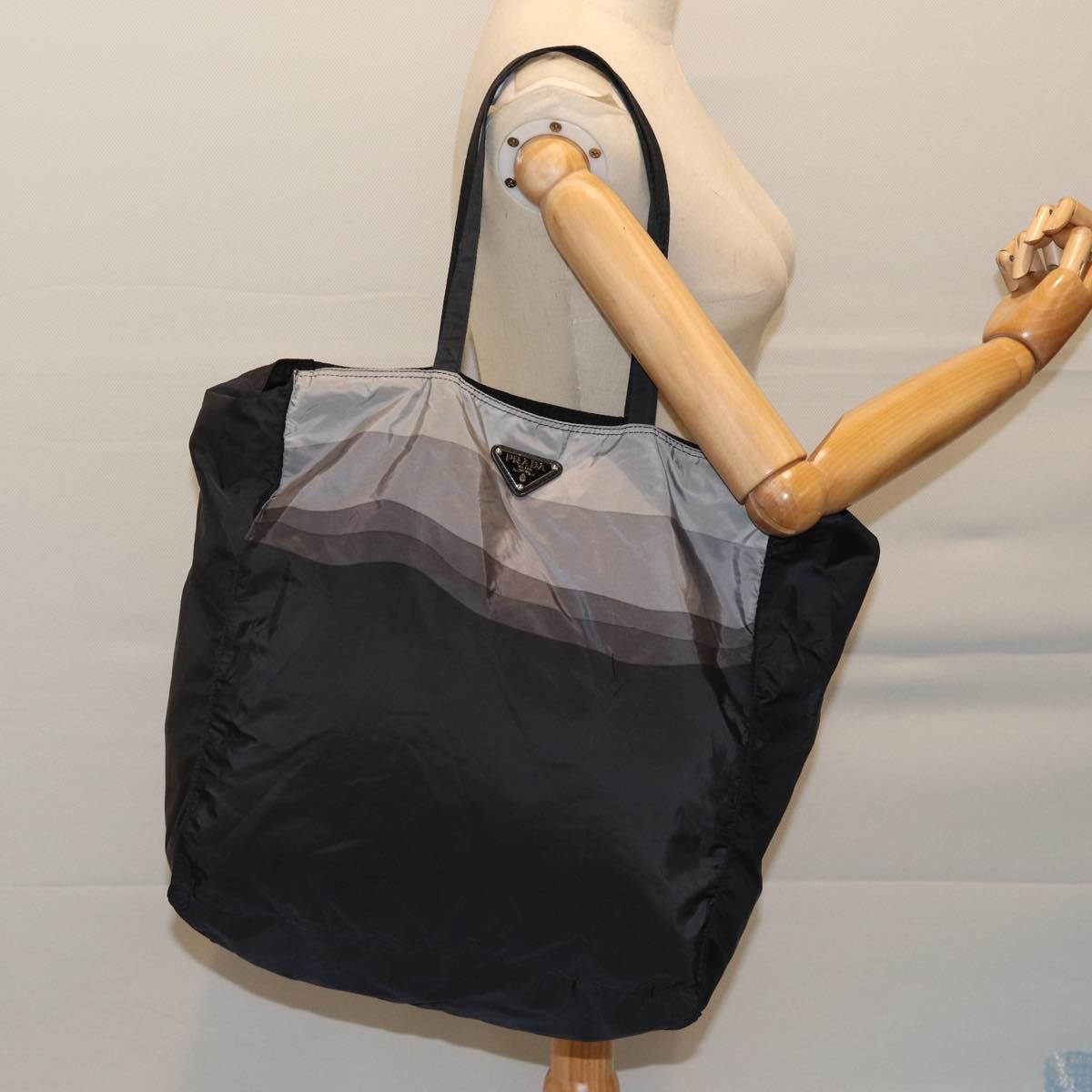 Prada Side Pocket Tote Nylon, BLACK, NYLON, Tote bag